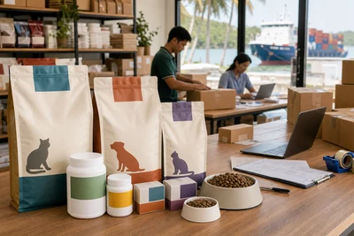 Produk pet food untuk distribusi antar pulau Indonesia dengan cat food dan kemasan kecil